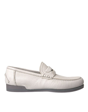 Weiß Grau Leder Slip Mocassin Schuhe Loafer