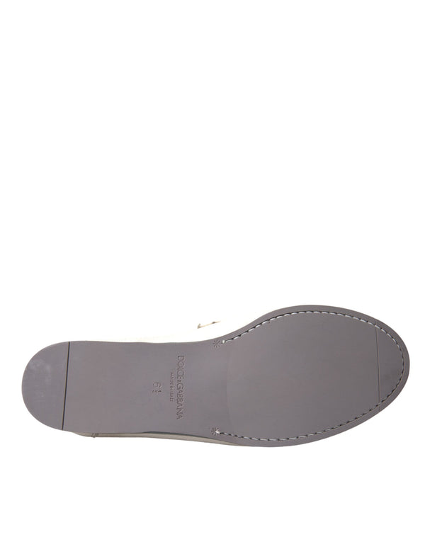 Weiß Grau Leder Slip Mocassin Schuhe Loafer