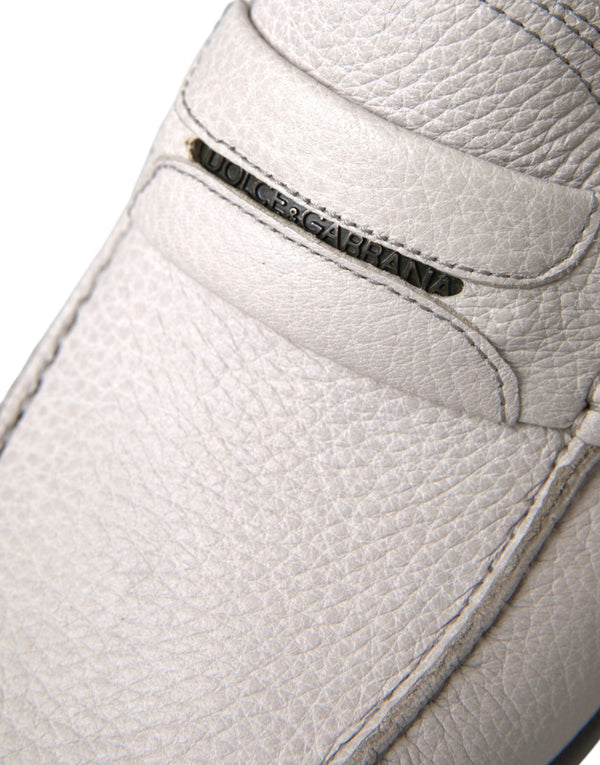 Weiß Grau Leder Slip Mocassin Schuhe Loafer
