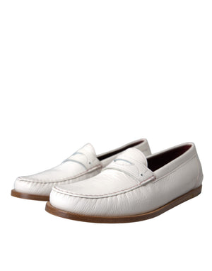 Weiße Leder Slip On Mokassin Loafers Schuhe