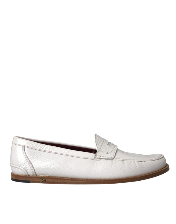 Weiße Leder Slip On Mokassin Loafers Schuhe