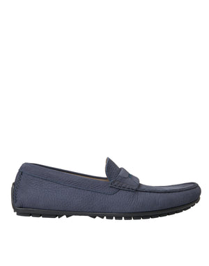 Blaue Kalbsleder Slip On Mokassin Schuhe