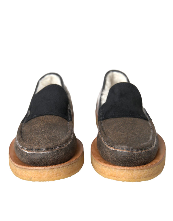 Braun Schwarz Fell Leder Loafers Männer Schuhe