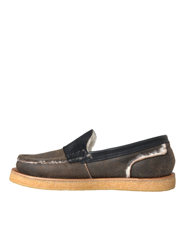 Braun Schwarz Fell Leder Loafers Männer Schuhe