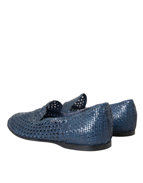Blaue gewebte Leder Slipper Männer Schuhe