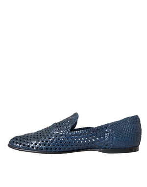 Blaue gewebte Leder Slipper Männer Schuhe