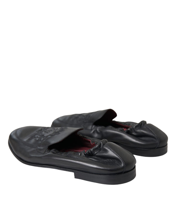 Schwarzes Logo besticktes Leder Loafer Männer Kleid Schuhe