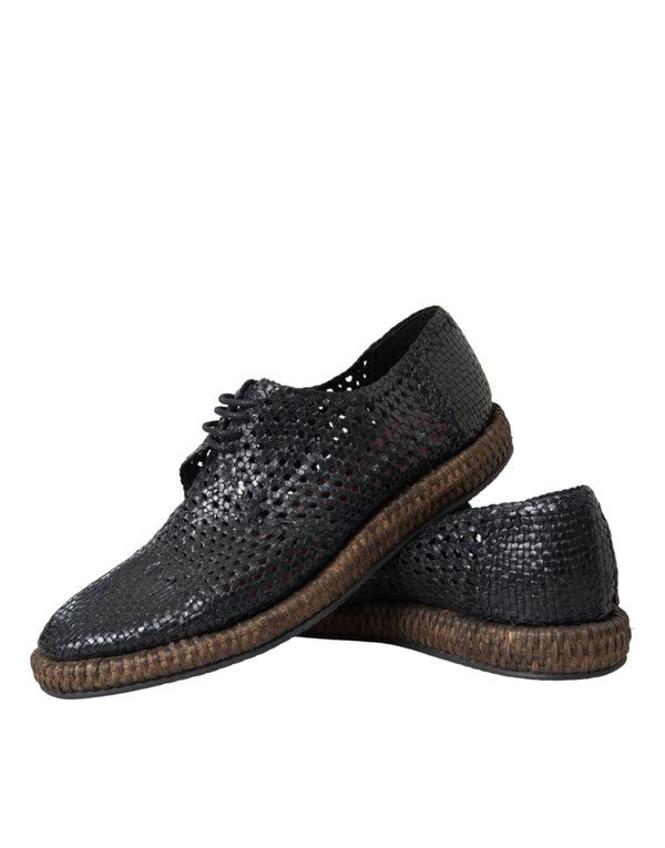 Schwarze gewebte Ziegenleder Schnürschuhe Derby