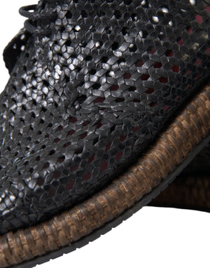 Schwarze gewebte Ziegenleder Schnürschuhe Derby