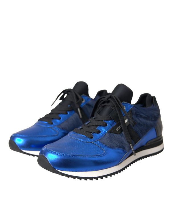 Blau Schwarz Kalb Haar Leder Turnschuhe Schuhe