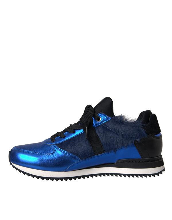 Blau Schwarz Kalb Haar Leder Turnschuhe Schuhe