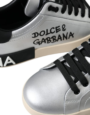 Silberne Portofino Kalbsleder Sneakers Männer Schuhe