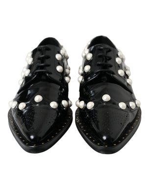 Schwarzes Leder Faux Pearl Kleid Broque Schuhe