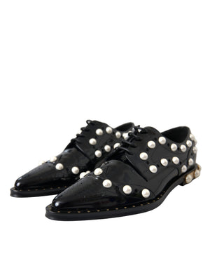 Schwarzes Leder Faux Pearl Kleid Broque Schuhe