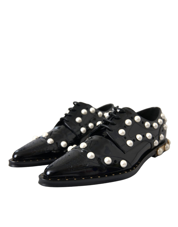Schwarzes Leder Faux Pearl Kleid Broque Schuhe