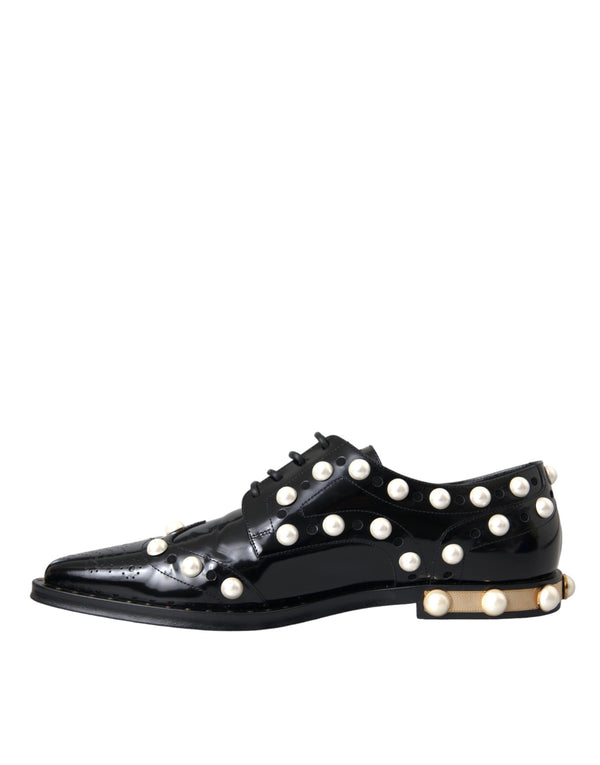 Schwarzes Leder Faux Pearl Kleid Broque Schuhe