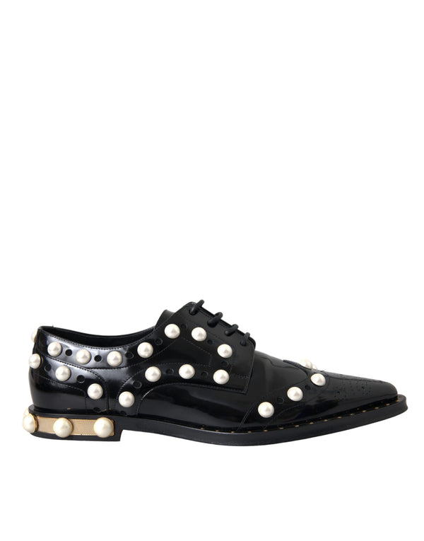 Schwarzes Leder Faux Pearl Kleid Broque Schuhe