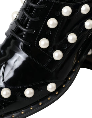 Schwarzes Leder Faux Pearl Kleid Broque Schuhe