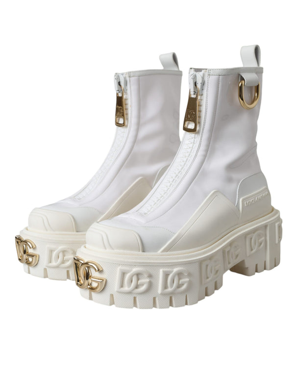 Weiße Leder Gummistiefel Logo Schuhe