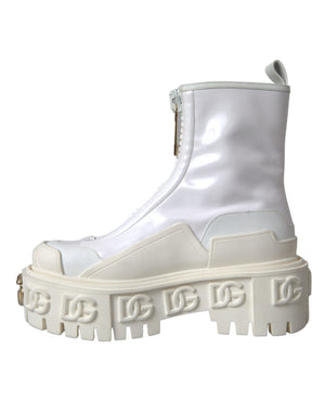 Weiße Leder Gummistiefel Logo Schuhe