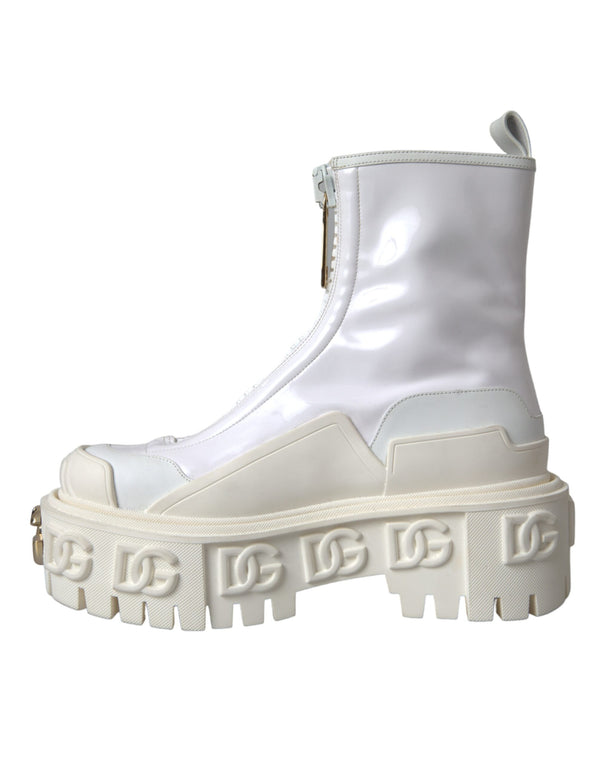 Weiße Leder Gummistiefel Logo Schuhe