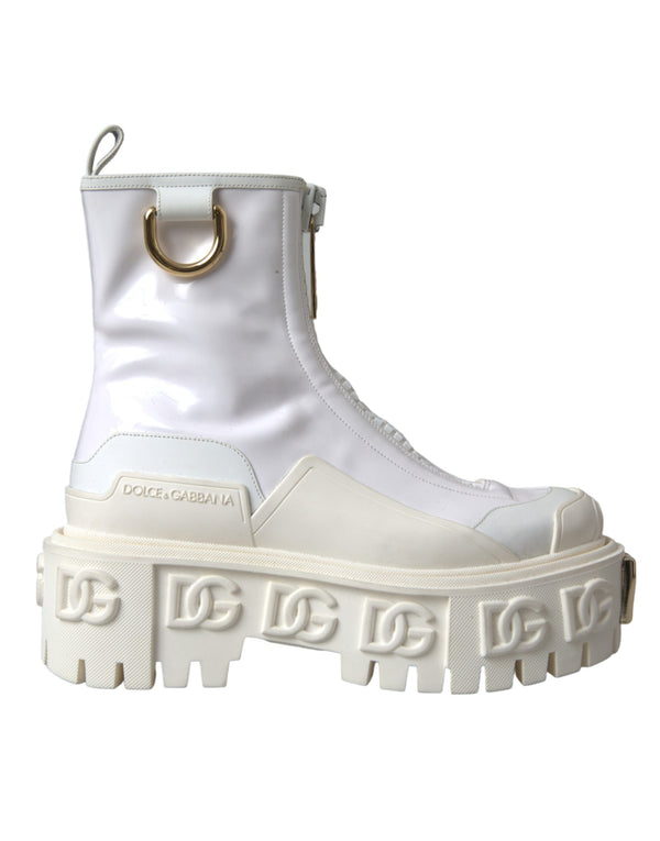 Weiße Leder Gummistiefel Logo Schuhe