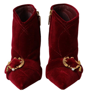 Dunkelroter Samt Devotion Schnalle Stiefel Schuhe