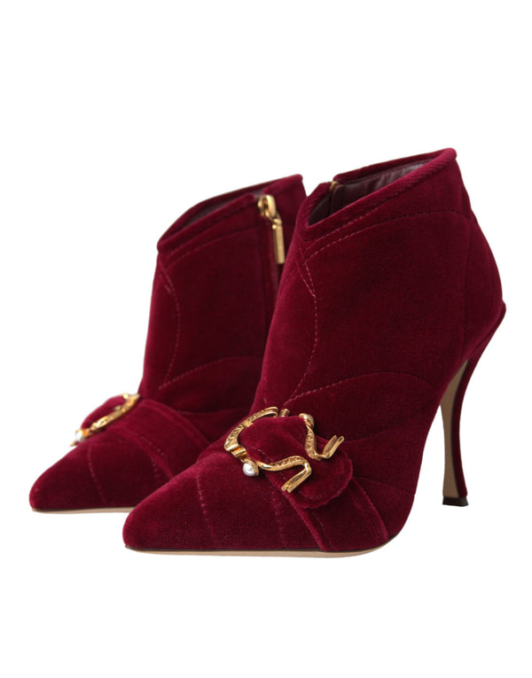 Dunkelroter Samt Devotion Schnalle Stiefel Schuhe