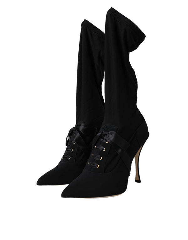 Schwarz Stiletto Heels Mid Calf Stiefel Schuhe