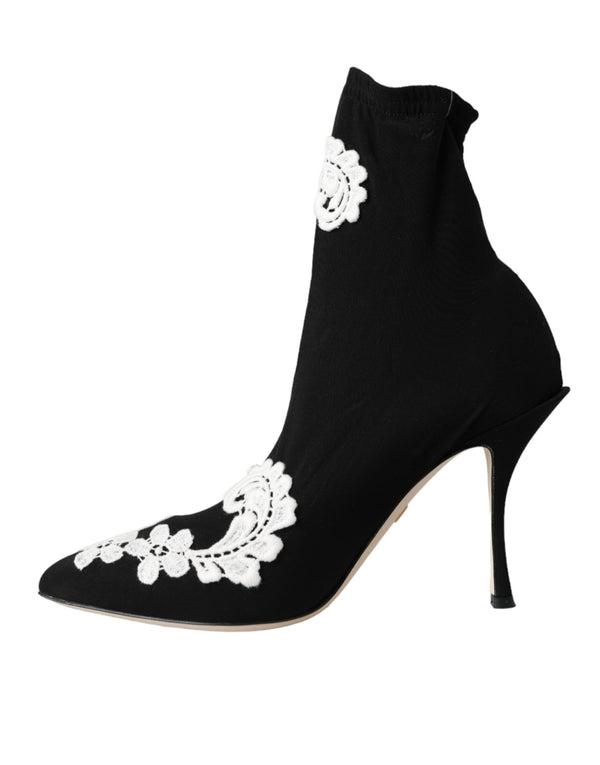 Schwarz Weiß Stickerei Slip On Stiefel Schuhe