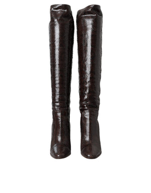Braun Exotische Leder Absätze Hohe Stiefel Schuhe
