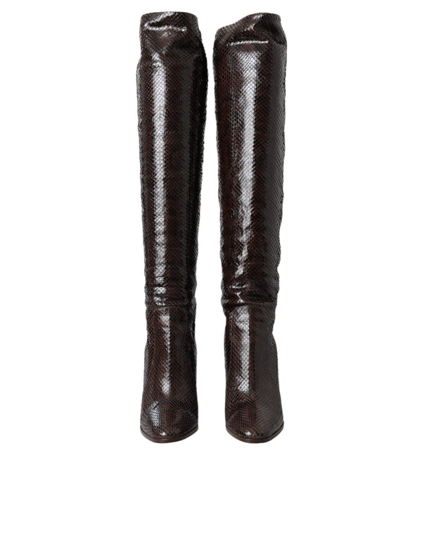 Braun Exotische Leder Absätze Hohe Stiefel Schuhe