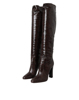 Braun Exotische Leder Absätze Hohe Stiefel Schuhe