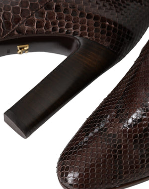 Braun Exotische Leder Absätze Hohe Stiefel Schuhe