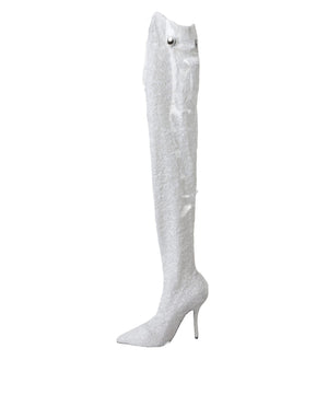 Weiße Absätze Stiletto Kniehohe Stiefel Schuhe