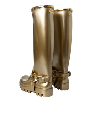 Metallic Gold Gummi PVC Regen Stiefel Schuhe