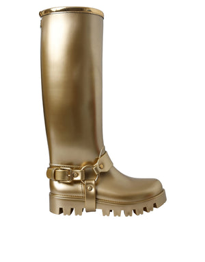 Metallic Gold Gummi PVC Regen Stiefel Schuhe