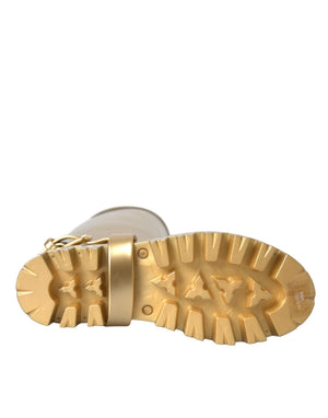 Metallic Gold Gummi PVC Regen Stiefel Schuhe