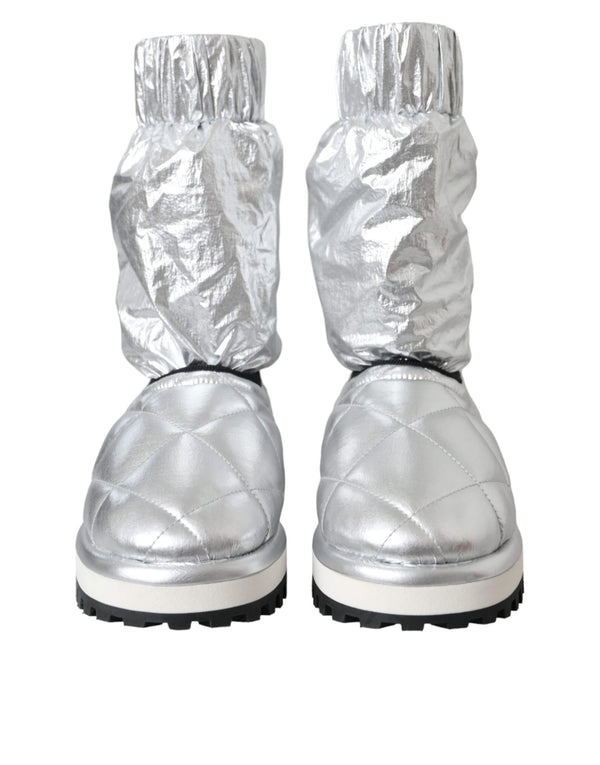 Metallic Silber gesteppt Logo Patch Stiefel Schuhe