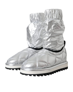 Metallic Silber gesteppt Logo Patch Stiefel Schuhe