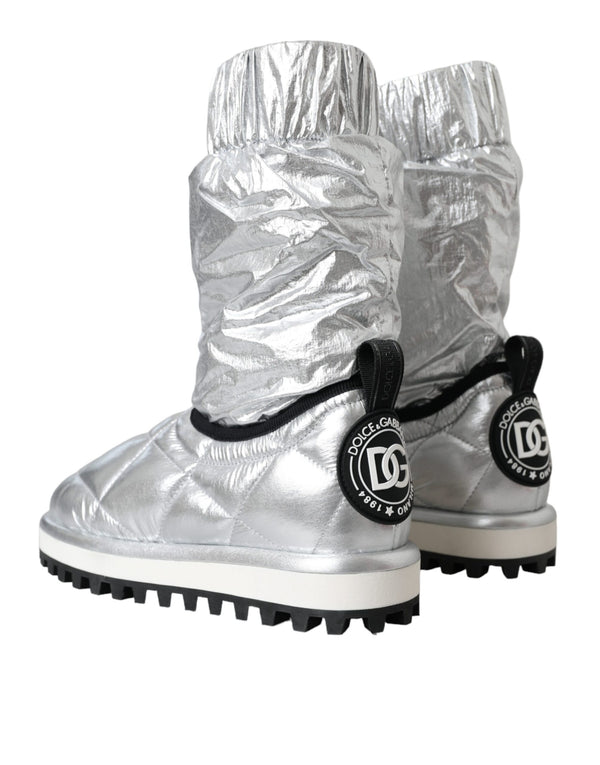 Metallic Silber gesteppt Logo Patch Stiefel Schuhe