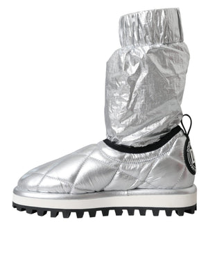 Metallic Silber gesteppt Logo Patch Stiefel Schuhe