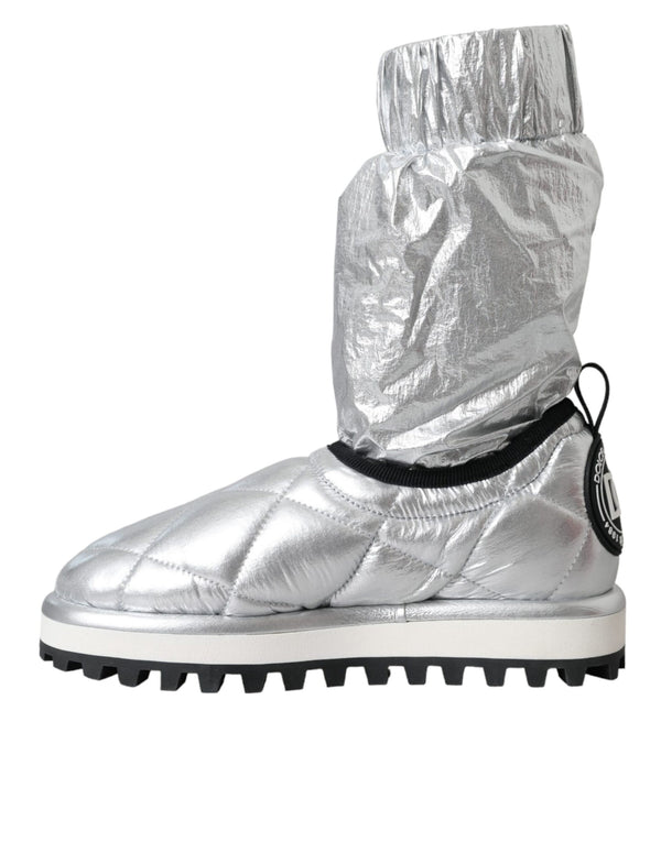 Metallic Silber gesteppt Logo Patch Stiefel Schuhe