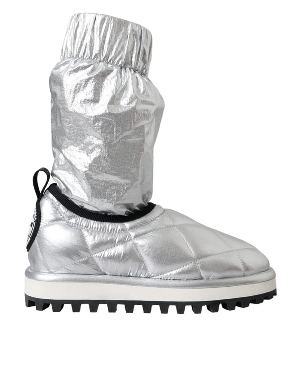 Metallic Silber gesteppt Logo Patch Stiefel Schuhe