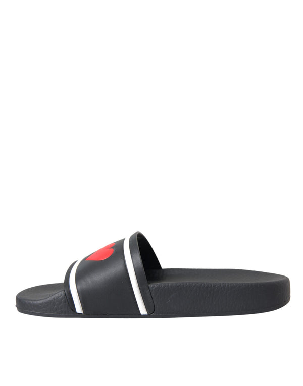 Schwarz Leder I Love D&G Sandalen Rutschen Schuhe
