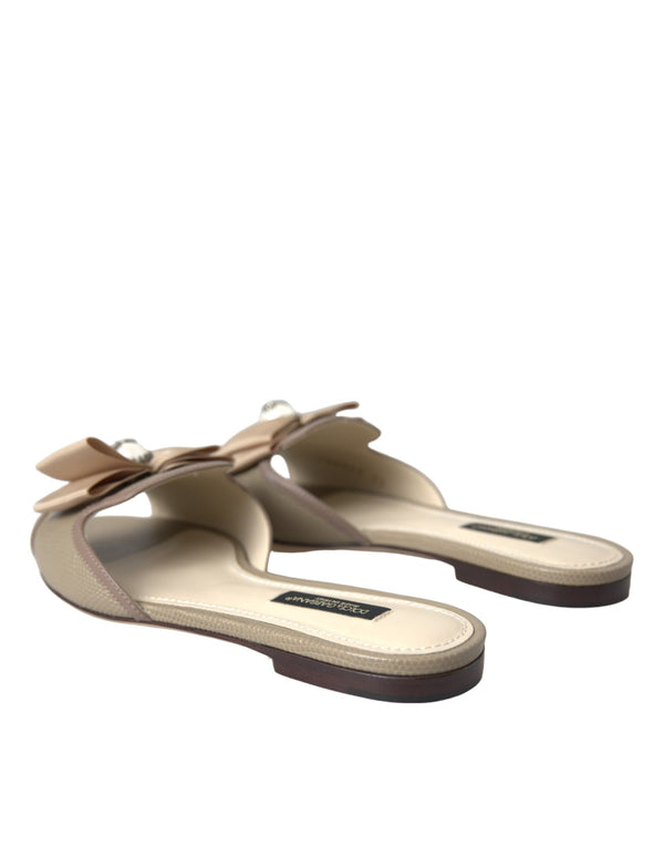 Beige Logo Perle Flats Sandalen Rutschen Schuhe