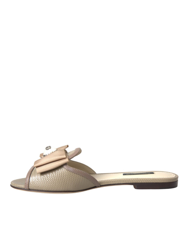 Beige Logo Perle Flats Sandalen Rutschen Schuhe