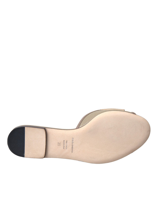 Beige Logo Perle Flats Sandalen Rutschen Schuhe