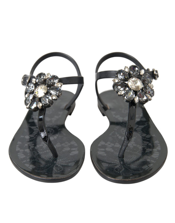 Schwarz Kristall Flats Sandalen Flip Flops Schuhe