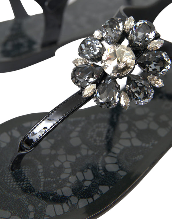 Schwarz Kristall Flats Sandalen Flip Flops Schuhe